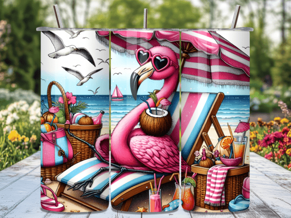 Download Beach Flamingo Coconut Drink Tumbler Png - Premium Resources