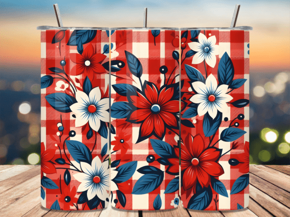 Download Floral Gingham Red White Blue Tumbler - Red white blue tumbler Collection